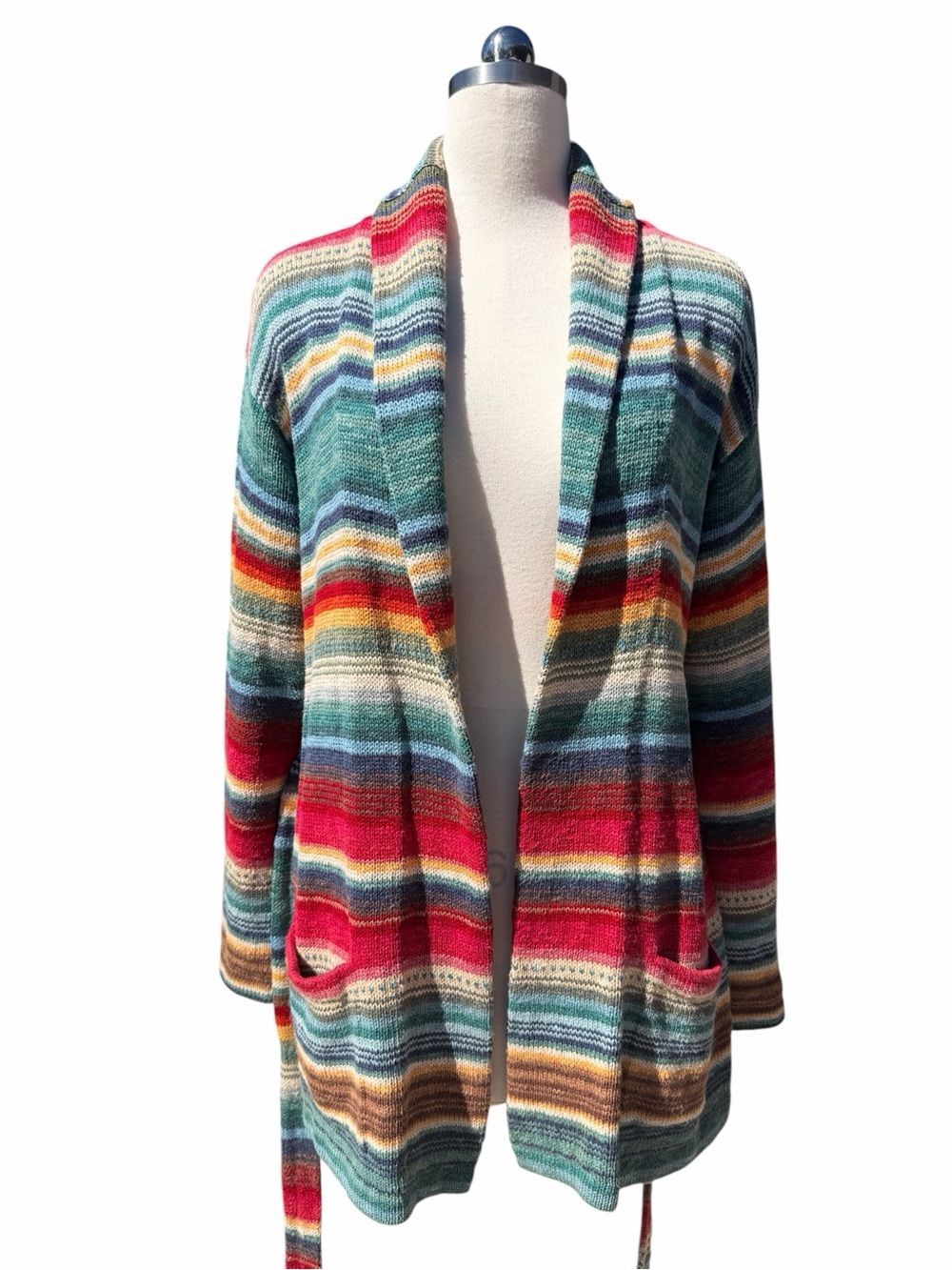 Vintage Ralph Lauren Hand Knit Linen Cotton Belted Sweater Southwestern Santa Fe - Picture 12 of 16